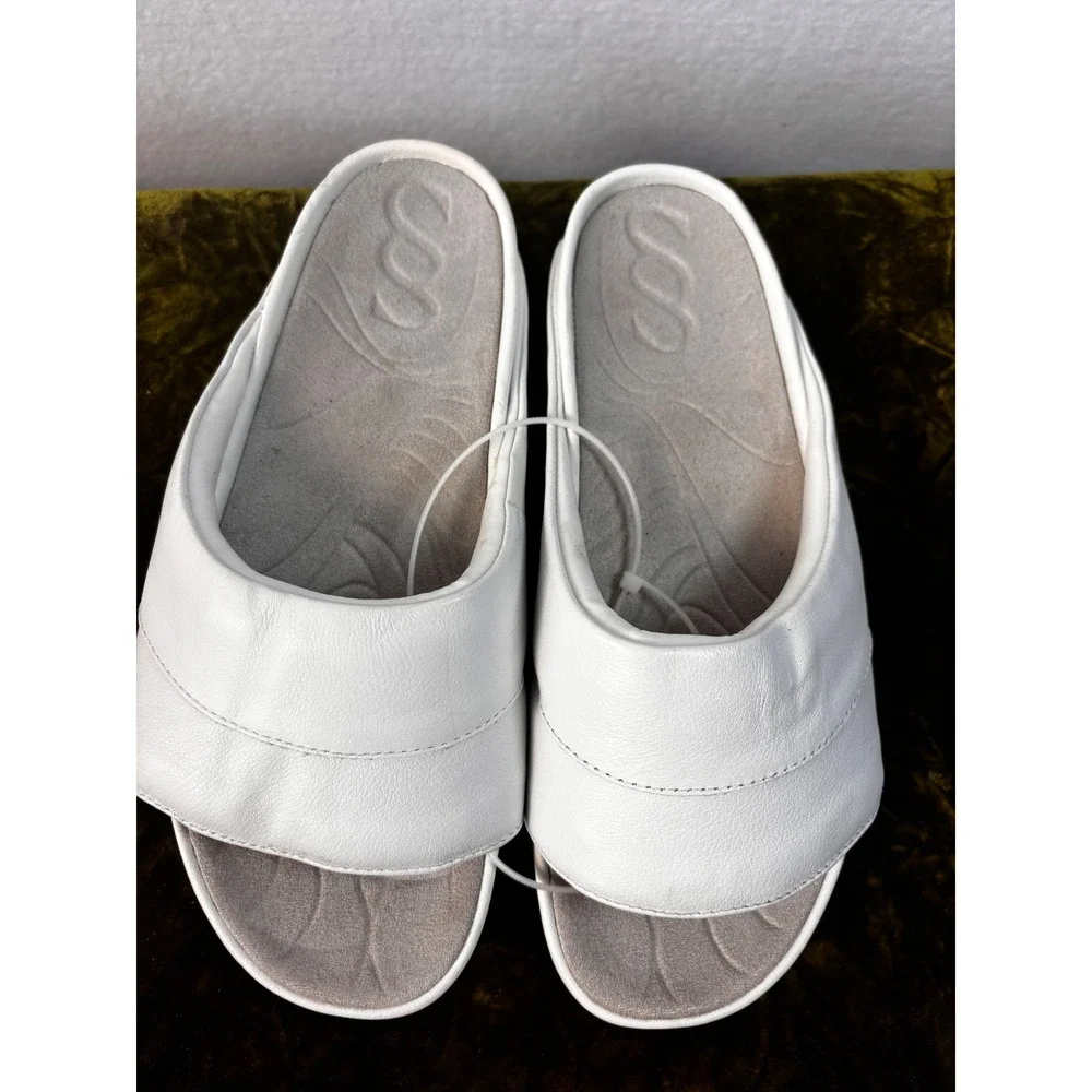 SAYSH Scia Slide Sandal White Leather Platform Comfort Slip On Shoes Size 7 NWOB